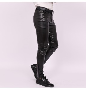 2023 Men's Slim Fit Skinny Pants Tight Stretch Leather Pants Teen Trend Motorcycle PU Leather Pants