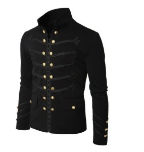 2024 Men Gothic Clothing Military Jackets Medieval Vintage Jacket Stand Collar Rock Frock Coat Men's Retro Punk Coat Jacket