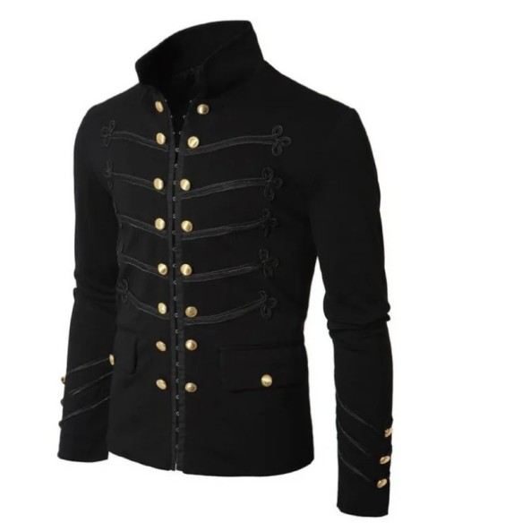 2024 Men Gothic Clothing Military Jackets Medieval Vintage Jacket Stand Collar Rock Frock Coat Men's Retro Punk Coat Jacket