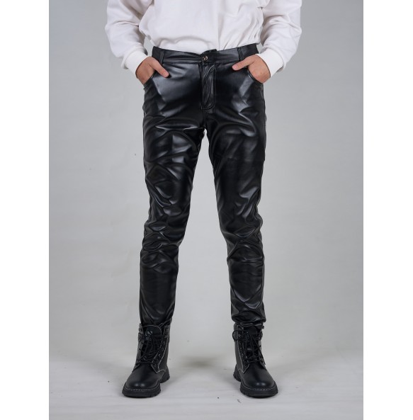 Elevate Spring Wardrobe: Men's Slim-fit PU Leather Pants with Pockets - Versatile & Breathable for Fashion-Forward Gents