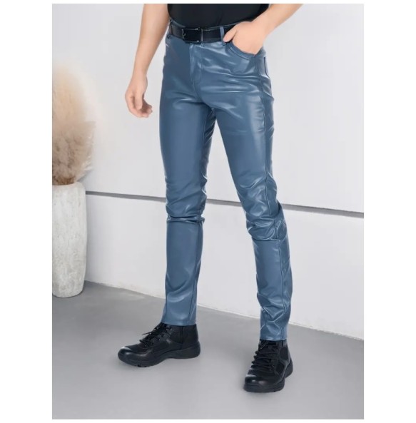 Men's Leather Pants Skinny Fit Elastic Fashion PU Leather Biker's Trousers Nightclub Party & Dance Pants Thin