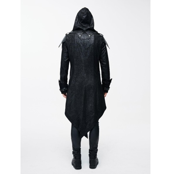 Punk Men Jackets Faux Leather Steampunk Gothic Swallowtail Coats Autumn Winter Long Hooded Coats Overcoat