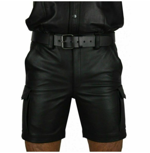 New Solid Color PU Leather Pants Casual Men's Short Leather Pants Summer Fashion Trend Club Punk Style Shorts for Men