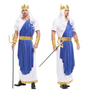 Men Roman Mythology God of Sea King Neptune Poseidon Costumes Halloween Purim Party Carnival Cosplay Outfits