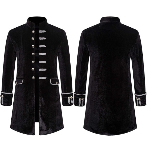 Mens Velvet Medieval Costumes Gothic Steampunk Victorian Frock Coat Pirate Jacket Stage Performance Cosplay Blazers