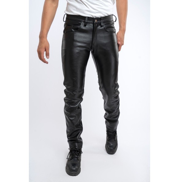 2023Men Leather Pants Slim PU Leather Trousers Fashion Elastic Motorcycle Leather Pants Waterproof Oil-Proof Male Bottoms