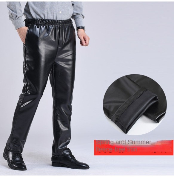 Spring Autumn Men Leather Pants   Smart Casual Male PU Faux Leather Trousers Plus Size Oversize