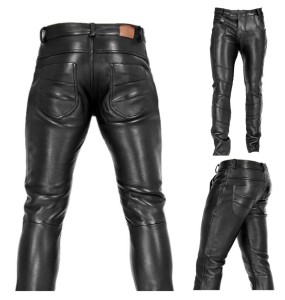 Men's Goth Steampunk Pu Leather Pant Black Motorcycle Rock Roll Slim Legging Pants Plus Size