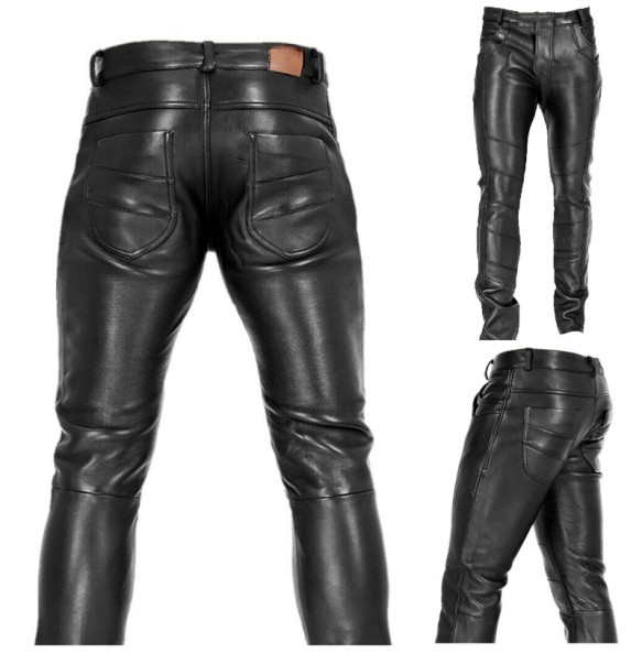 Men's Goth Steampunk Pu Leather Pant Black Motorcycle Rock Roll Slim Legging Pants Plus Size