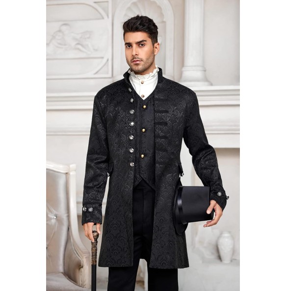 Mens Steampunk Medieval Jacket Pirate Viking Renaissance Costume Formal Tailcoat Gothic Victorian Halloween Tuxedo Coats