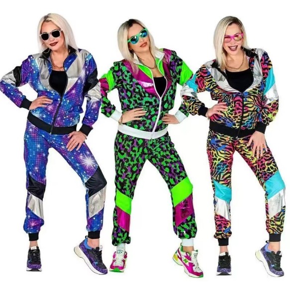 80s disco tracksuit jacket and pants jogging suit retro-style carnival-themed party  cosplay costumes