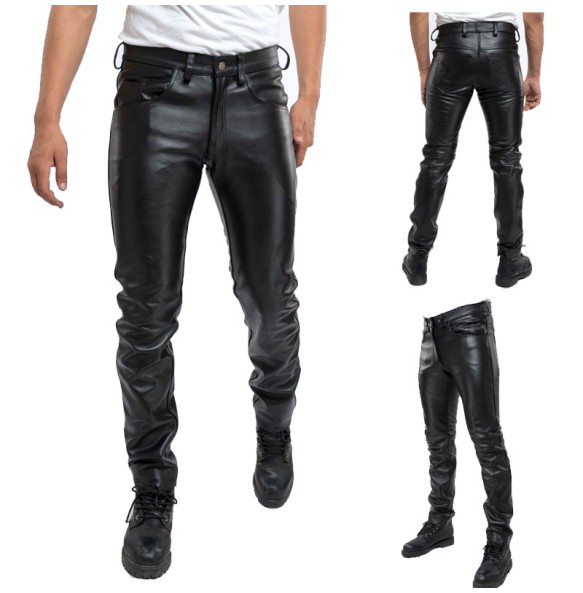 2023Men Leather Pants Slim PU Leather Trousers Fashion Elastic Motorcycle Leather Pants Waterproof Oil-Proof Male Bottoms