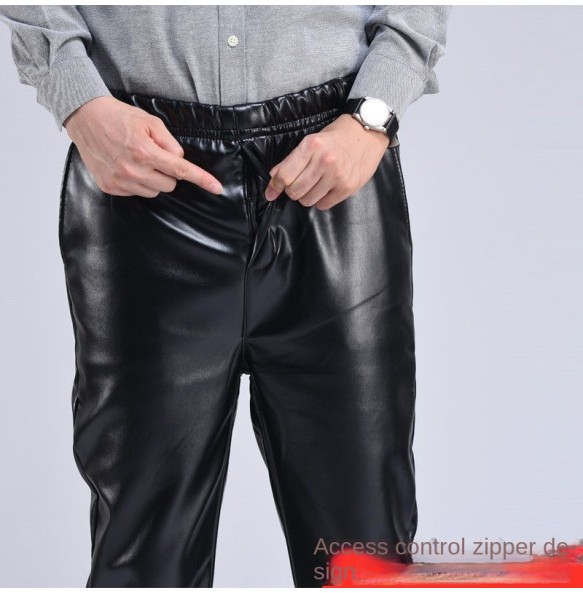 Spring Autumn Men Leather Pants   Smart Casual Male PU Faux Leather Trousers Plus Size Oversize