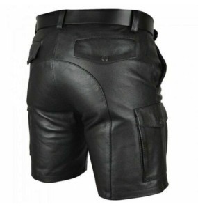 New Solid Color PU Leather Pants Casual Men's Short Leather Pants Summer Fashion Trend Club Punk Style Shorts for Men