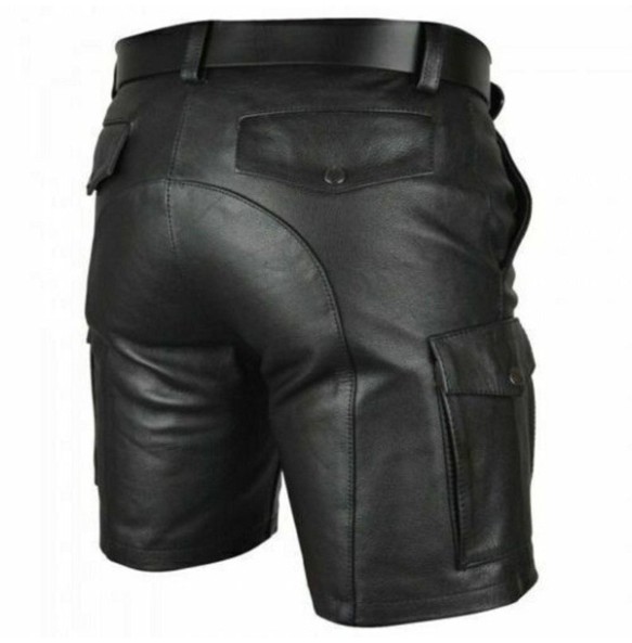 New Solid Color PU Leather Pants Casual Men's Short Leather Pants Summer Fashion Trend Club Punk Style Shorts for Men