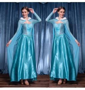 New Ladies Fluffy Blue Princess Dress Anime Cosplay Costume Elegant Queen Princess Dress Frozen Elsa