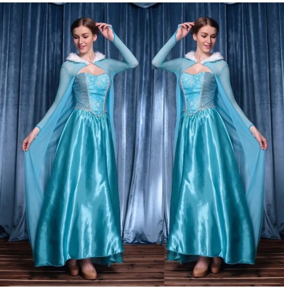 New Ladies Fluffy Blue Princess Dress Anime Cosplay Costume Elegant Queen Princess Dress Frozen Elsa