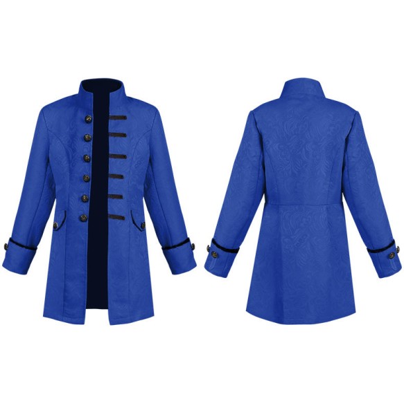 Medieval Jacket Costume Boys Prince Jacquard Stand Collar Larp Vicking Victorian Renaissance Stage Performace Jacket Coat