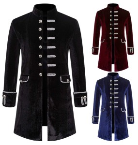 Mens Velvet Medieval Costumes Gothic Steampunk Victorian Frock Coat Pirate Jacket Stage Performance Cosplay Blazers