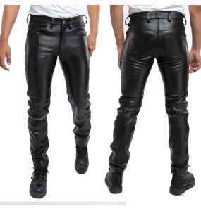 2023Men Leather Pants Slim PU Leather Trousers Fashion Elastic Motorcycle Leather Pants Waterproof Oil-Proof Male Bottoms