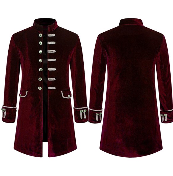 Mens Velvet Medieval Costumes Gothic Steampunk Victorian Frock Coat Pirate Jacket Stage Performance Cosplay Blazers