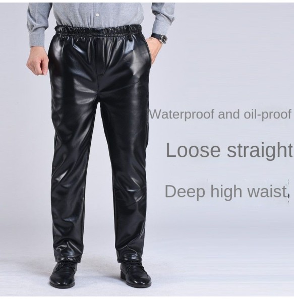 Spring Autumn Men Leather Pants   Smart Casual Male PU Faux Leather Trousers Plus Size Oversize