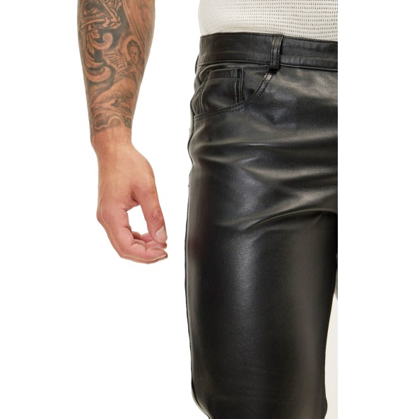 Spring Summer Moto Skinny Elastic Faux Leather Pants Men Black Gold White Thin PU Leather Trousers Brand Men Clothing