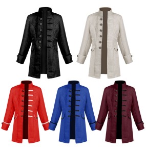 Medieval Jacket Costume Boys Prince Jacquard Stand Collar Larp Vicking Victorian Renaissance Stage Performace Jacket Coat