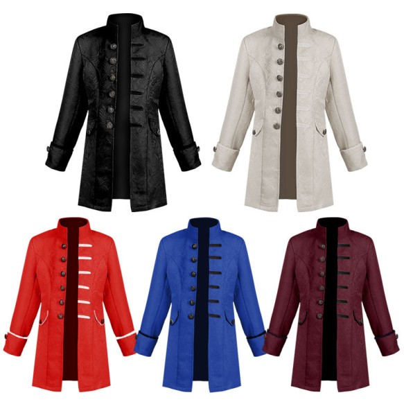 Medieval Jacket Costume Boys Prince Jacquard Stand Collar Larp Vicking Victorian Renaissance Stage Performace Jacket Coat