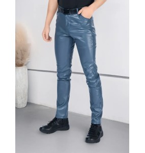 Men's Leather Pants Skinny Fit Elastic Fashion PU Leather Biker's Trousers Nightclub Party & Dance Pants Thin