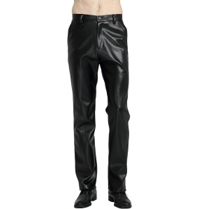 Mens Business Casual High Waist Straight Leg PU Faux Leather Biker Pants