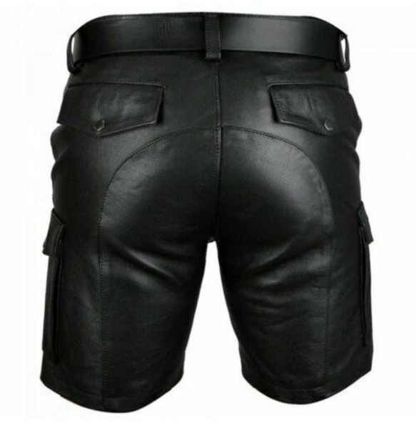 New Solid Color PU Leather Pants Casual Men's Short Leather Pants Summer Fashion Trend Club Punk Style Shorts for Men