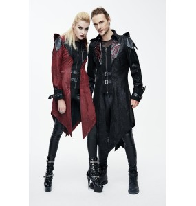 Punk Men Jackets Faux Leather Steampunk Gothic Swallowtail Coats Autumn Winter Long Hooded Coats Overcoat