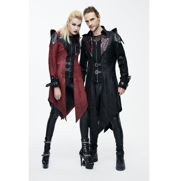 Punk Men Jackets Faux Leather Steampunk Gothic Swallowtail Coats Autumn Winter Long Hooded Coats Overcoat