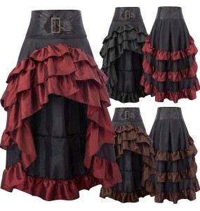 Cosplay Vintage Steampunk Dress Victorian Medieval Ruffled Lace Trim Gothic Skirts Women Corset Skirt Pirate Costumes  cosplay