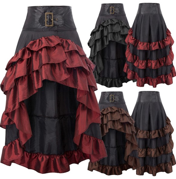 Cosplay Vintage Steampunk Dress Victorian Medieval Ruffled Lace Trim Gothic Skirts Women Corset Skirt Pirate Costumes  cosplay