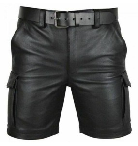 New Solid Color PU Leather Pants Casual Men's Short Leather Pants Summer Fashion Trend Club Punk Style Shorts for Men