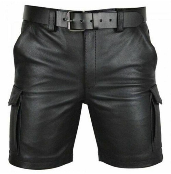 New Solid Color PU Leather Pants Casual Men's Short Leather Pants Summer Fashion Trend Club Punk Style Shorts for Men