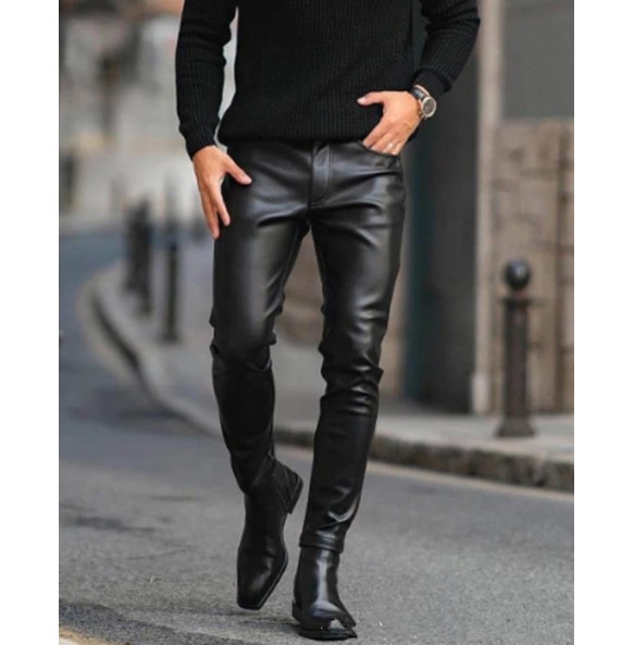 Dropshipping Leather Pants For Men Elastic Fashion PU Leather Trousers Streetwear 2023 Spring Autumn Motorcycle Pants