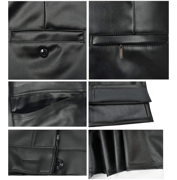 Mens Business Casual High Waist Straight Leg PU Faux Leather Biker Pants