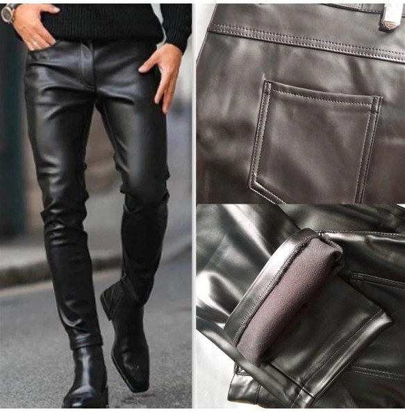 Dropshipping Leather Pants For Men Elastic Fashion PU Leather Trousers Streetwear 2023 Spring Autumn Motorcycle Pants