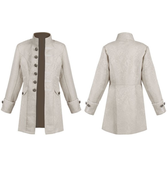 Medieval Jacket Costume Boys Prince Jacquard Stand Collar Larp Vicking Victorian Renaissance Stage Performace Jacket Coat