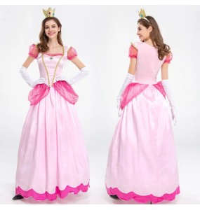 New Princess Dress Palace Party Queen Skirt Pink Peach Blossom Clothes Anime Halloween Costumes for Women