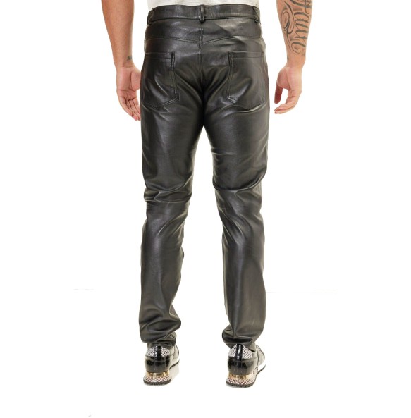 Spring Summer Moto Skinny Elastic Faux Leather Pants Men Black Gold White Thin PU Leather Trousers Brand Men Clothing