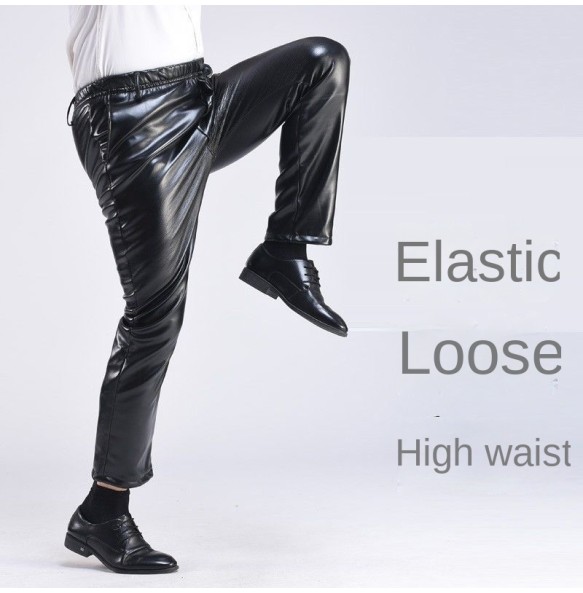 Spring Autumn Men Leather Pants   Smart Casual Male PU Faux Leather Trousers Plus Size Oversize