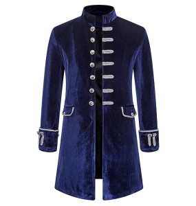 Mens Velvet Medieval Costumes Gothic Steampunk Victorian Frock Coat Pirate Jacket Stage Performance Cosplay Blazers