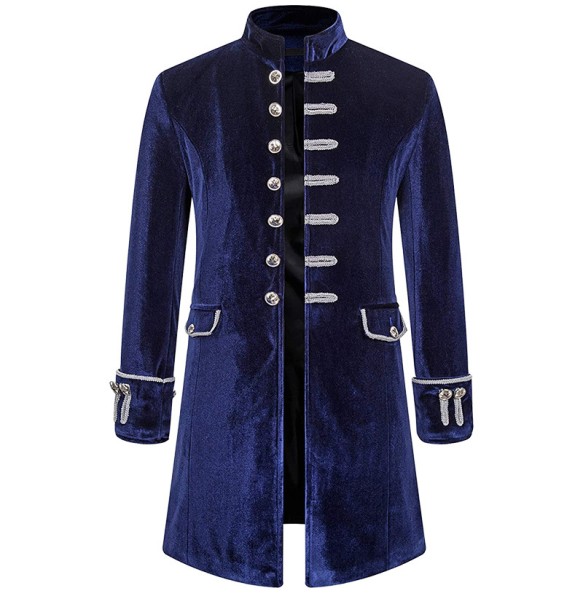 Mens Velvet Medieval Costumes Gothic Steampunk Victorian Frock Coat Pirate Jacket Stage Performance Cosplay Blazers