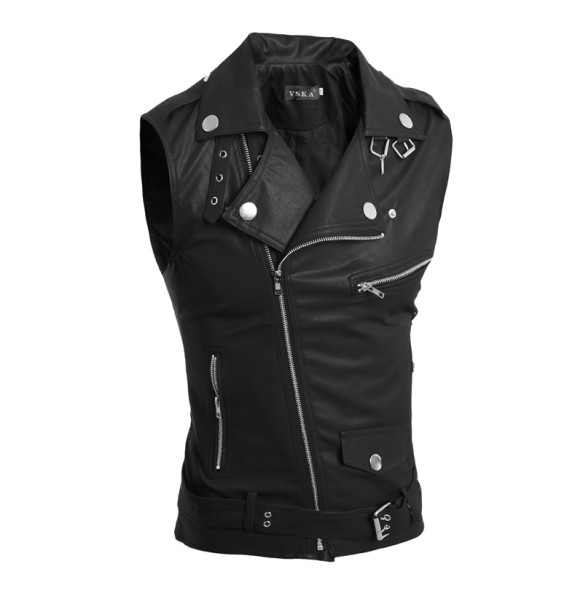 PU Men Vest Waistcoat Winter Jacket Turn-Down Vests Thicken Warm Coat Sleeveless Leather Clothes Male Clothing xx