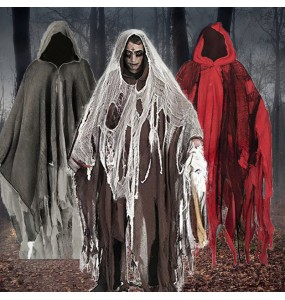 Unisex Halloween Ghost Dementors Cosplay Costume Gothic Horror Zombie Tattered Hooded Capes Day Of The Dead Party Props Cloaks