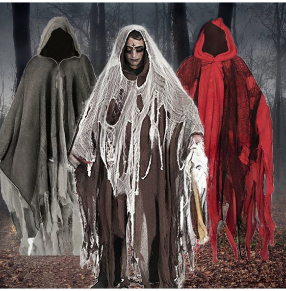 Unisex Halloween Ghost Dementors Cosplay Costume Gothic Horror Zombie Tattered Hooded Capes Day Of The Dead Party Props Cloaks